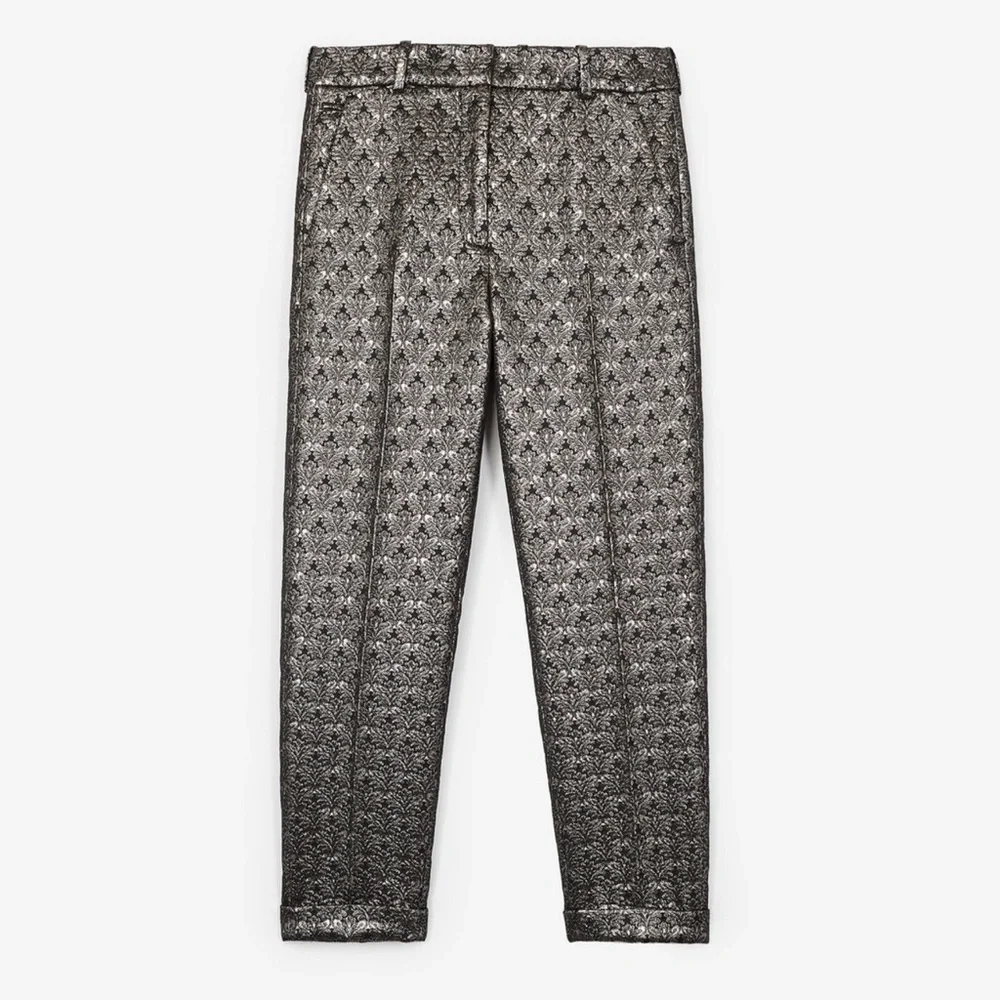 The Kooples Metallic Brocade Cropped Pants in Silver and Black - Picture 1 of 9
